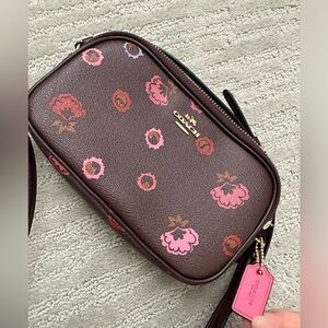 NWOT—Coach brown primrose floral crossbody double zip bag